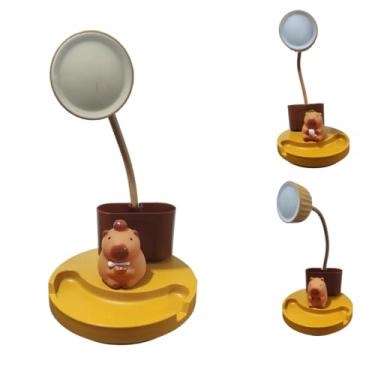 Imagem de Luminária Abajur De Mesa Capivara Led Porta Canetas Lápis Suporte Para Celular Com Apontador Decorativo (Mostarda/Chapéu)