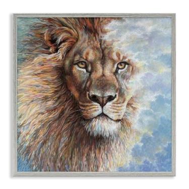 Imagem de Stupell Industries Desenho de arte giclée emoldurado cinza Leão de Judá por Linda Sperruzzi, 17 x 17