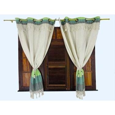 Imagem de Cortina Para Janela Tecido 100% Algodão 2 Folhas 1,80x2,60 COR VERDE