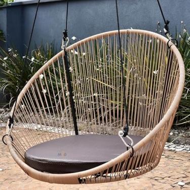 Imagem de Balanço Cadeira Suspensa Pergolado Teto Edículas Sacadas Pendurado Casa Jardim Varanda Varanda(PALHA/MARROM BALANÇO)