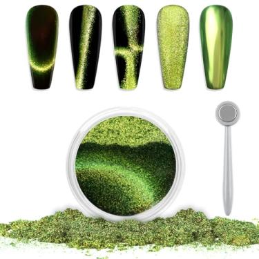 Imagem de Laza Pó De Unha Cat Eye Chrome - Pigmento Em Com Efeito Espelhado 9D Magnético Camaleão Magic Galaxy Holographic Glitter Bastão Para Velvet Art Verde-Limão