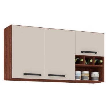 Imagem de Armário Aéreo Ametista 3 Portas E 3 Garrafas 120 Cm Nogueira Off White - Kits Paraná