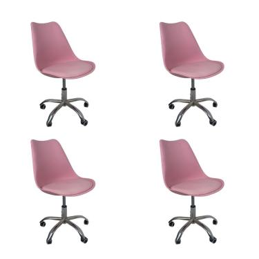 Imagem de Kit 4 Cadeiras Office Base Cromada Com Rodizio Giratória Saarinen Rosa