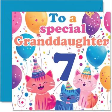 Imagem de Cartão de aniversário 7th Granddaughter - Cute Cats Special Granddaughter - Happy 7th Birthday Card for Granddaughter for Nanny Grandma Grandad, 145 mm x 145 mm, 7 anos, sete cartões comemorativos