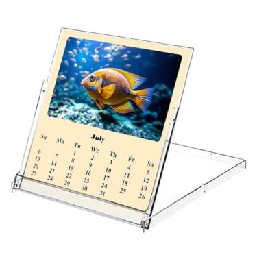 Imagem de Calendário de mesa estilo CD 2025-2026, calendário de 18 meses/agenda/calendário de mesa com suporte de caixa de CD, decoração de escritório, presentes de Natal (peixes tropicais) - Feito nos EUA