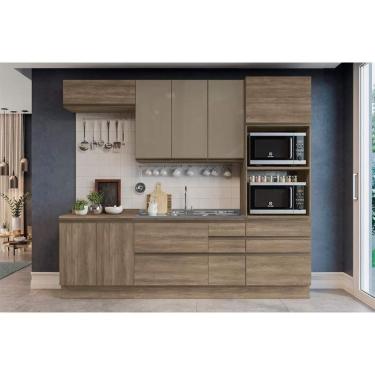 Imagem de Cozinha Completa Maxxi 6 Peças (2Aéreos+2Balcões+1Paneleiro+1Complemento) s/ Pia CPT53 Nogal - Kappesberg