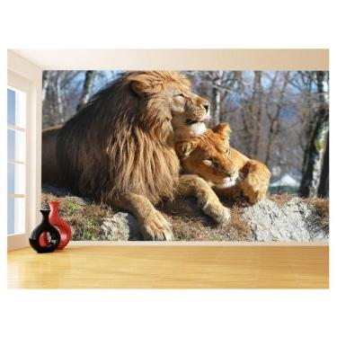 Imagem de Papel De Parede 3D Animais Leão Família Casal 3,5M Anm517