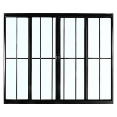 Imagem de Janela 4 folhas 1,00x1,50 com grade no alumínio preto