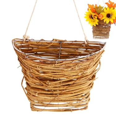 Imagem de Cesta para porta da frente, vaso de vime suspenso, cesta de salgueiro ventilada, decorações de porta artificiais para ambientes internos, externos, cestas de parede para plantas, frente