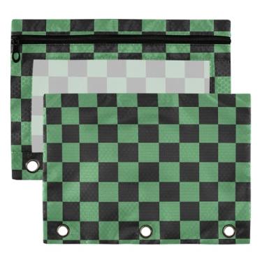 Imagem de Darksage Bolsas de Fichário para Tabuleiro de Xadrez 3 Anéis para Meninos Meninas Escola Escritório Faculdade Suprimentos Preto Buffalo Xadrez Seagreen Estojo Estojo com Janela Transparente e Zíper