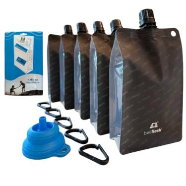 Imagem de BellFlask - Frasco de plástico de 425 g, patenteado, flexível, sem metal, reutilizável, sem BPA com clipe mosquetão e funil de enchimento
