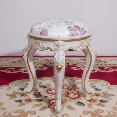 Imagem de Cadeira De Vestir Redonda Vity, Estofada Com Mesa Lateral E Assento, Acolchoada Beh, Pio Cadeira De Assento Beh Para Quarto, Gold Ivory White Purple Leather, square stool brown