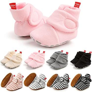 Imagem de Pantufas para bebês recém-nascidos, meninos e meninas, meias quentes para berço, sapatos para uso interno, primeiro andador, pré-andador, B Rosa, 6-12 Months Infant