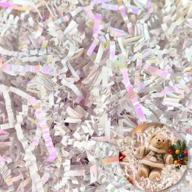 Imagem de Enchimento de papel enrugado branco diamante – 142 g papel desfiado com corte enrugado para cestas de presente, propostas de dama de honra, presentes de dia dos pais, aniversários, caixas de casamento