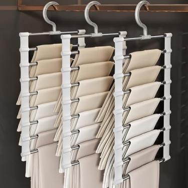 Imagem de SEVEN LUCKY LIGHT Cabides para calças, design de escada de nuvem que economizam espaço, 3 pacotes para 18 calças, cabides para armário