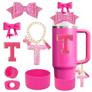 Imagem de QUNNDY Conjunto de acessórios para copo Stanley Cup 850.5 g 1,134.0 g copo com alça, incluindo tampa de cobertura de palha de laço, decoração de arco de palha, bota, tampa à prova de derramamento