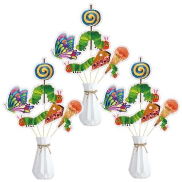 Imagem de 15PCS Hungry Caterpillar Party Decorations,Reading Story Theme Centerpieces Decorations Stick Table Toppers For Fairy Tales Birthday Party Baby Shower Party Supplies
