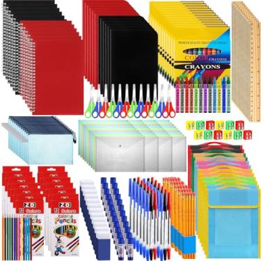 Imagem de Qilery 12 conjuntos de kit de material escolar essencial de volta às aulas a granel inclui bolsas para livros, cadernos, lápis, réguas, tesouras, borracha e muito mais para estudantes, professores,