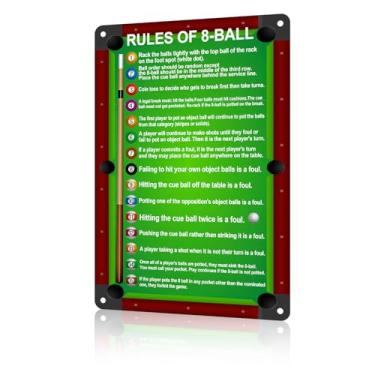 Imagem de macago Decoração de mesa de bilhar 8 regras de bola placa de bilhar acessórios de mesa de sinuca arte de parede de metal para sala de jogos de bilhar homem caverna bar decoração 20 x 30 cm