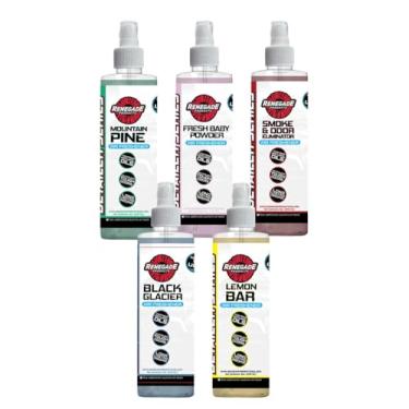 Imagem de Renegade Products Pacote de purificador de ar limpo – Conjunto de 5 spray para carros e casas – Geleira preta, talco de bebê, barra de limão, pinho da montanha e eliminador de odores de fumaça