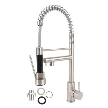 Imagem de GLOGLOW Torneira de Cozinha de Aço Inoxidável Com Pulverizador de Puxar Puxador de Punho Duplo Pia de Pia de de de 18,5 Polegadas de Altura