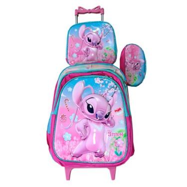 Imagem de Kit Mochila Angel do Stitch em 3D com Rodinhas + Lancheira Térmica + E
