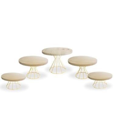 Imagem de kit de boleira 5 peças Dourado feito em ferro e madeira pinus crú (DOURADA)