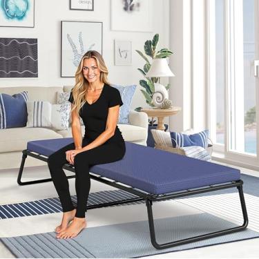 Imagem de Beautyrest Cama Quest dobrável, tamanho solteiro, estrutura de aço, colchão de espuma de contorno, capa removível de pelúcia, capacidade de 136 kg