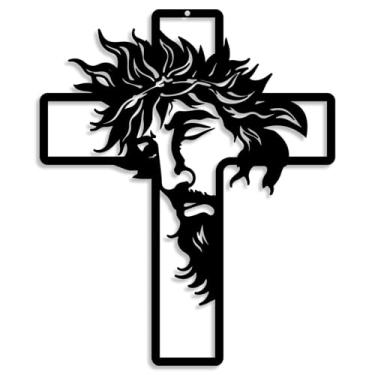 Imagem de Pinetree Art Decoração de parede cruzada, arte de parede de metal religioso, cruz cristã moderna preta, 33 x 35 cm