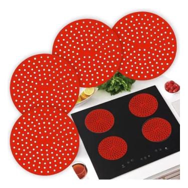 Imagem de Kit com 4 Almofada de Silicone Para Fogão de Indução Protetor de Boca Cooktop Indução (Vermelho)