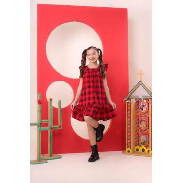 Imagem de Vestido Infantil Xadrez Junino Luxo São João Quadrilha - Se tu Benção,