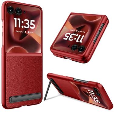 Imagem de NINKI Capa para Motorola Razr 2025 com suporte e protetor de tela, capa protetora de couro PU fino de corpo inteiro 60razr para Moto Razr 60 Capa 2025 / Razr50 2024 com suporte – Vermelho