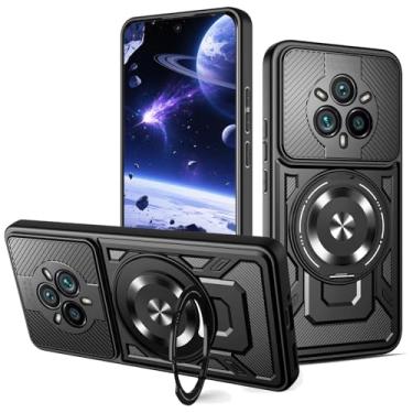 Imagem de Ysnzaq Capa protetora para Oppo Realme 14 Pro+, proteção para câmera, suporte giratório de 360° e ímã de carro, capa de telefone para Realme 14 Pro Plus YJ preta