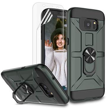 Imagem de Jeylly Capa para Galaxy S7 Edge, capa S7 Edge com protetor de tela HD, suporte de anel de metal giratório 360 [funciona com suporte magnético para carro] Capa resistente à prova de choque para Galaxy
