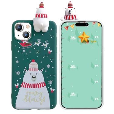 Imagem de Changjia Capa de Natal para iPhone 15, Feliz Natal, boneco de neve, 3D, fofo, Papai Noel, chifres de alce, cervo, silicone macio, TPU (poliuretano termoplástico), capa protetora para mulheres e