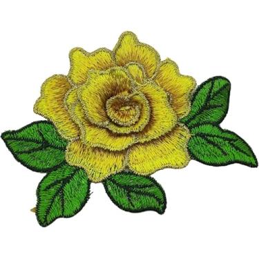 Imagem de YOOGCORETT 5 peças de apliques de flores de rosas bordadas costurados em apliques de renda para artesanato faça você mesmo, costura de roupas, bolsas, amarelo, 10 x 7 cm