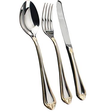 Imagem de Faqueiro Victorian em aco inox 130 pecas 18/10 3,0mm com friso ouro