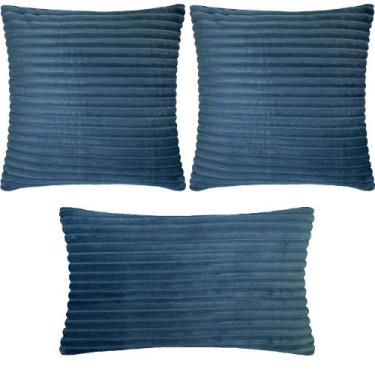 Imagem de Kit 3 Almofadas Composê Flanel Pelúcia Azul Prussiano  - Sua Casa Deco