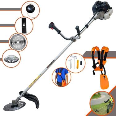 Imagem de Roçadeira Aparador de Grama À Gasolina Anmax CG430B 43cc 1,7HP 12.000rpm Com Carretel e Faca 2 Pontas + Faca 40 Dentes + Escova Circular de Aço
