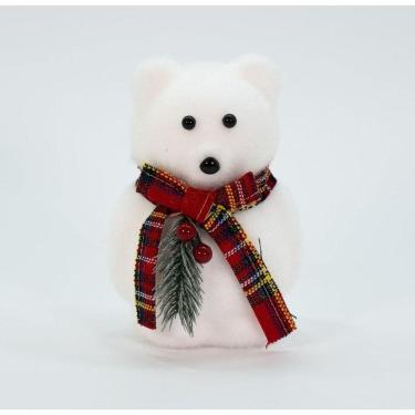 Imagem de Enfeite Ursinho Polar Natalino Com Cachecol Xadrez 17 Cm