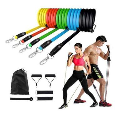 Imagem de Kit Elástico Para Treino Musculação Exercício Academia Casa