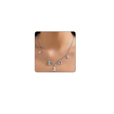 Imagem de Locrccl Colar de chapéu de faroeste com pingente dourado para mulheres, boho, cowgirl, chapéu de caubói, bota, colar, vintage, rodeio, country, concerto, joias ocidentais, acessórios, Metal, Sem Pedra