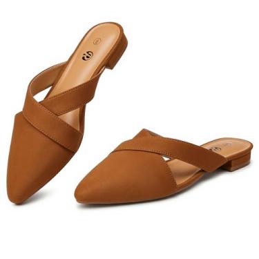 Imagem de Rekayla Mules feminino fechado bico fino sem costas mocassim feminino, Marrom, 9