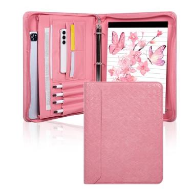 Imagem de Fashionable Mesh Super Pink PU Padfolio, Vegan Leather Binder Portfolio for Women, 3 Ring Padfolio with Zipper, A4 Planner Binder Laptop Pocket, Legal Size Portfolio, Christmas Gift