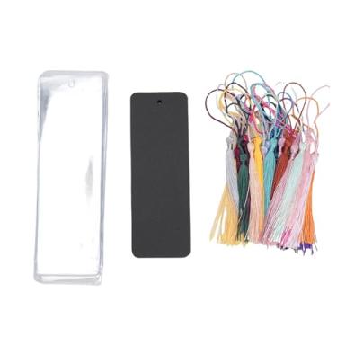 Imagem de Pssopp Marcador de Artesanato Claro, Marcadores de Retângulo Transparente de Artesanato Pequeno Conjunto Com Borlas para Projetos de Artesanato Decorações (BLACK)