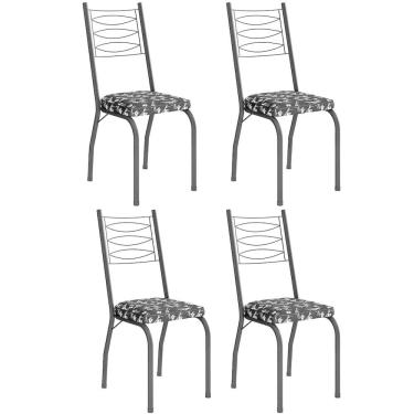 Imagem de Kit 4 Cadeiras Aço Carbono Tubular Metálica Acabamento D-25 Luana Preto-preto Flor