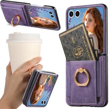 Imagem de Ephoou Capa carteira para Samsung Galaxy Z Flip7 com suporte elástico para cartão e suporte giratório de 360°, capa vintage de couro PU com suporte slim fit à prova de choque para Samsung Z Flip 7