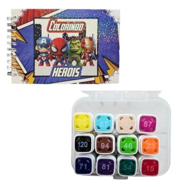 Imagem de Kit Caderno para Colorir Super Heróis com 12 Canetinhas 48 folhas