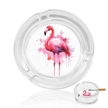 Imagem de Cinzeiro de cristal de aquarela flamingo, cinzeiro redondo para fumar de vidro resistente, portátil, decorativo, moderno, para uso em casa, escritório, interior, exterior, pátio