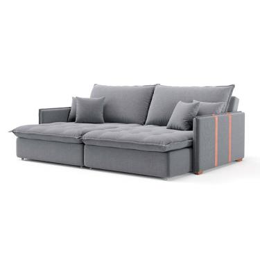 Imagem de Sofá Retrátil Sem Caixa 3 Lugares Solomons Linho Cinza 230 cm